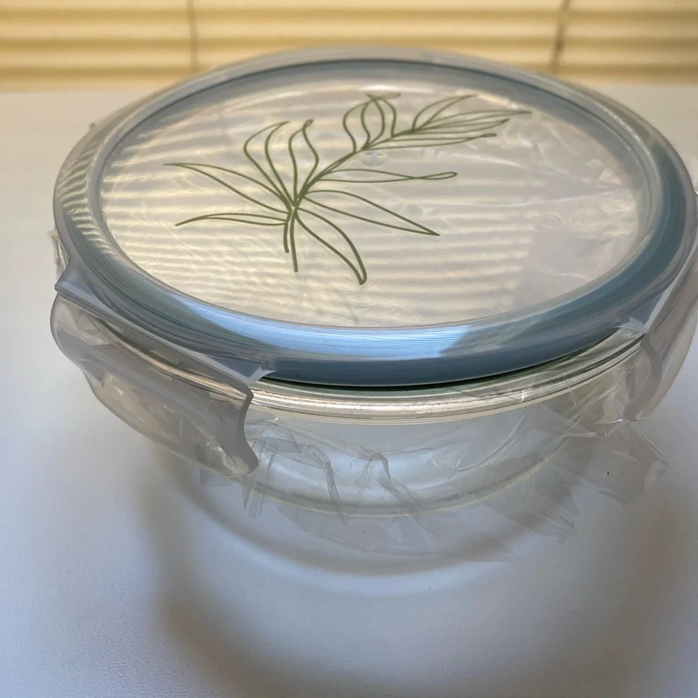 🍃🍃FOOD STORAGE CONTAINER GLASS PLASTIC LID NEW Leaf Motif
